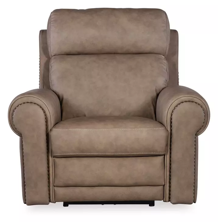 Duncan Light Brown Leather Power Recliner with Power Headrest And Lumbar