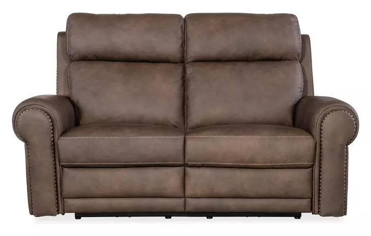 Duncan Dark Brown Leather 66" Power Reclining Loveseat with Power Headrest And Lumbar