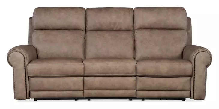 Duncan Light Brown Leather 91" Power Reclining Sofa with Power Headrest And Lumbar