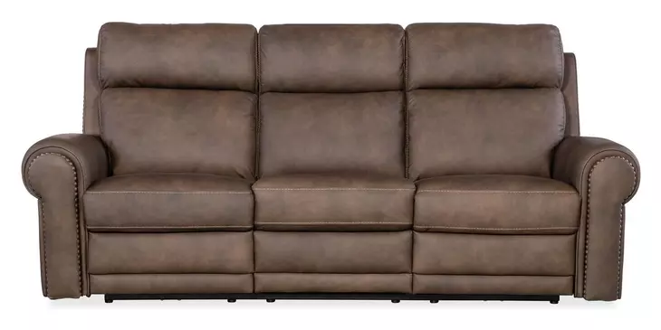 Duncan Dark Brown Leather 91" Power Reclining Sofa with Power Headrest And Lumbar