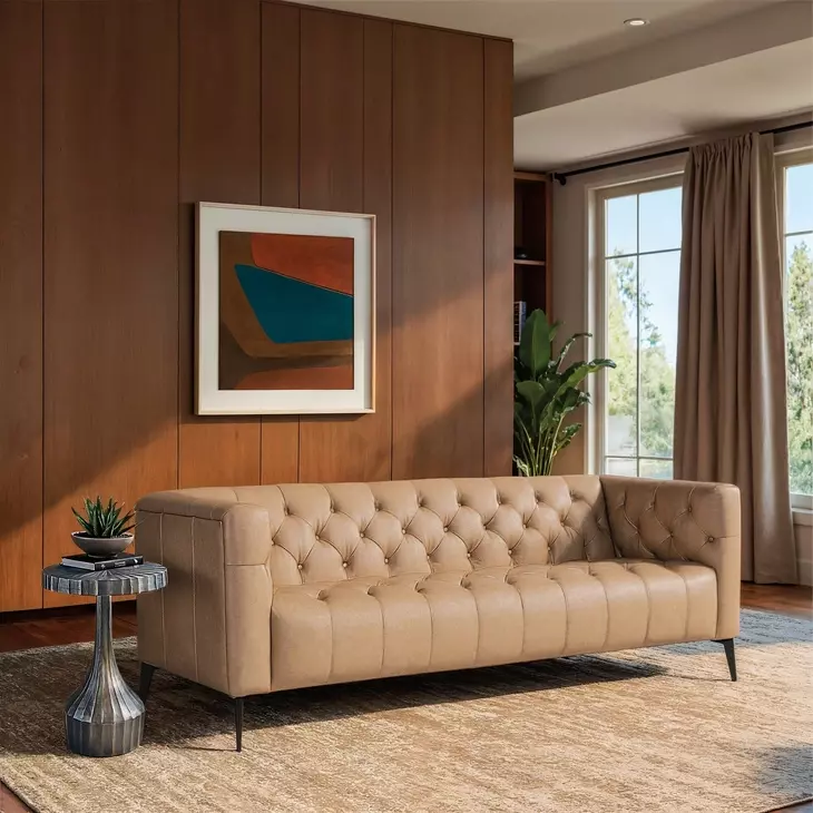 Nicolla Texas Stone Leather Stationary 84" Sofa
