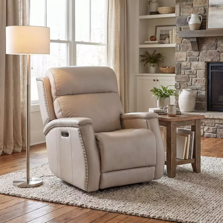 Rhea Sahara Ash Leather Zero Gravity Power Recliner With Power Headrest