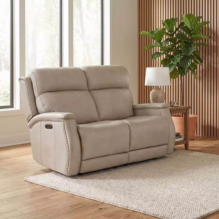 Rhea Sahara Ash Leather Zero Gravity 56" Power Reclining Loveseat With Power Headrest