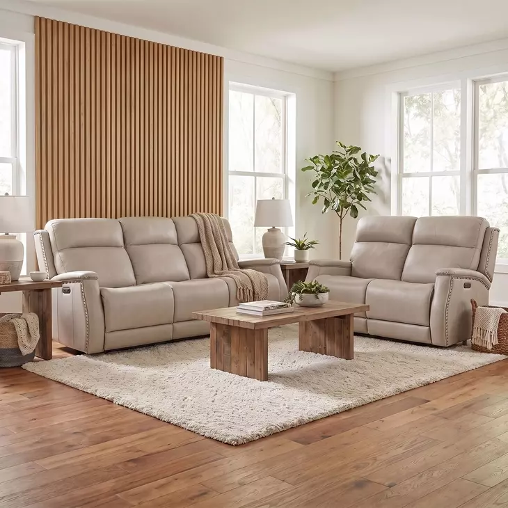Rhea Sahara Ash Leather Zero Gravity Power Reclining Living Room Set With Power Headrest