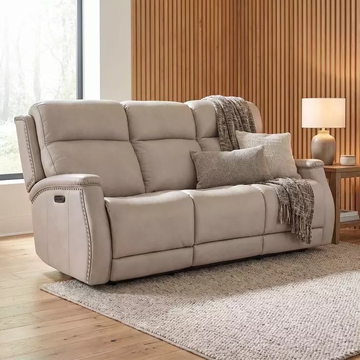 Rhea Sahara Ash Leather Zero Gravity 78" Power Reclining Sofa With Power Headrest