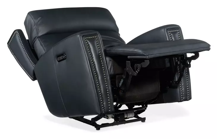 Elspeth Salvo Denim Leather ZeroG Power Reclining Console Living Room Set With Power Headrest