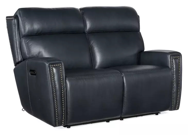 Elspeth Salvo Denim Leather Zero Gravity Power Reclining 59" Loveseat With Power Headrest