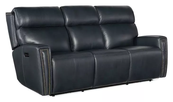 Elspeth Salvo Denim Leather ZeroG 81" Power Reclining Console Sofa With Power Headrest