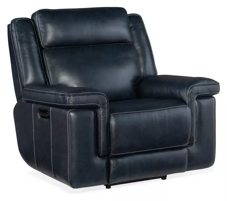 Arthur Cosmos Cobalt Leather Lay Flat Power Recliner With Power Headrest And Lumbar