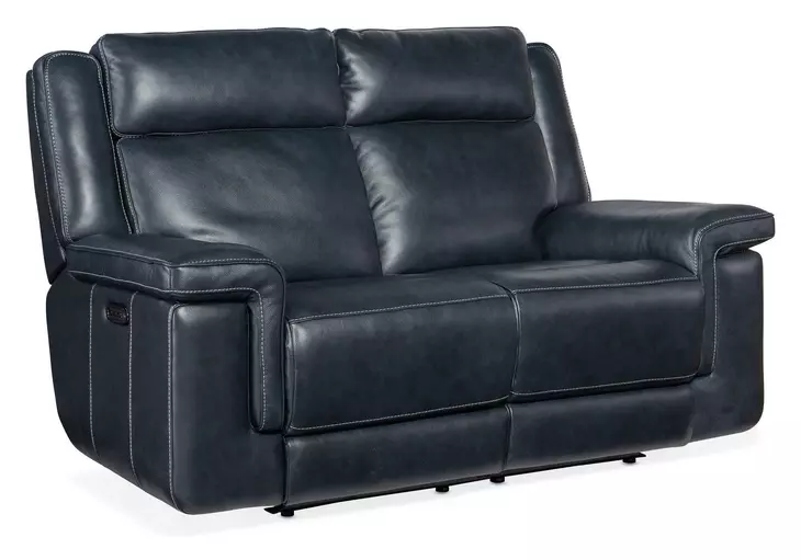 Arthur Cosmos Cobalt Leather Lay Flat Power Reclining 66" Loveseat With Power Headrest And Lumbar