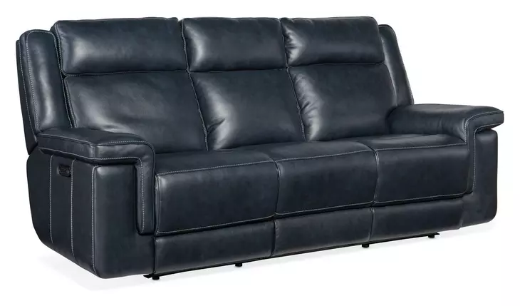 Arthur Cosmos Cobalt Leather Lay Flat 88" Power Reclining Sofa With Power Headrest And Lumbar