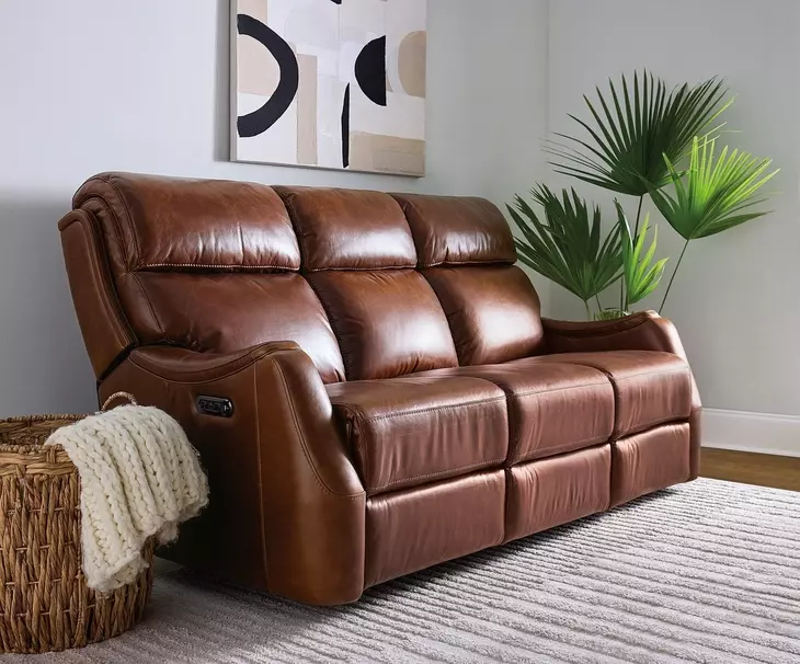 Harlan Brown Leather Zero Gravity 77" Power Reclining Sofa With Power Headrest