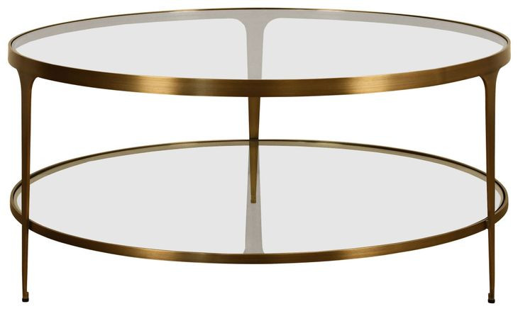 Stacey Antique Brass Round Glass Top Coffee Table