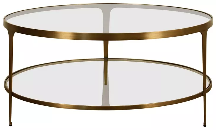 Stacey Antique Brass Two Tier Glass Top Coffee Table