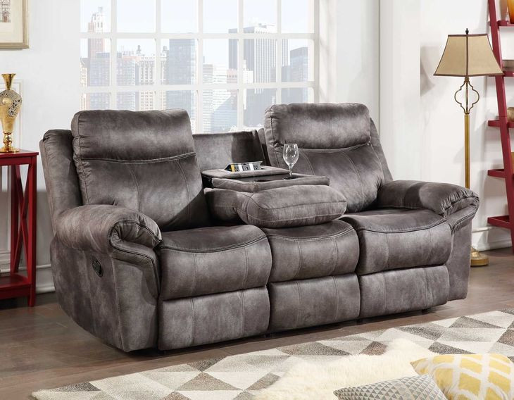 Nashville Gray 88" Manual Reclining Sofa with Drop-Down Console and USB Charging