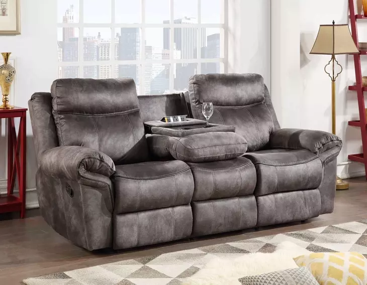 Nashville Gray Manual Reclining 88" Sofa with Drop-Down Console and USB Charging