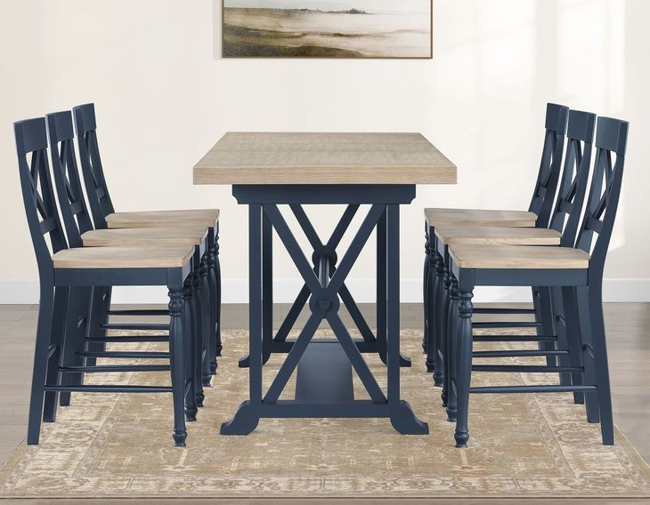 Darcy Beige and Midnight Blue Extendable Rectangular Counter Height Dining Room Set