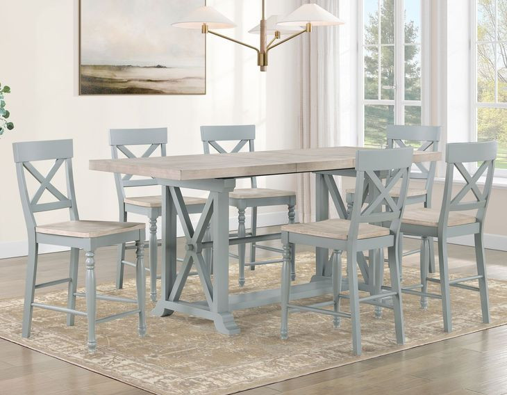 Darcy Beige and Mint Green Extendable Rectangular Counter Height Dining Room Set