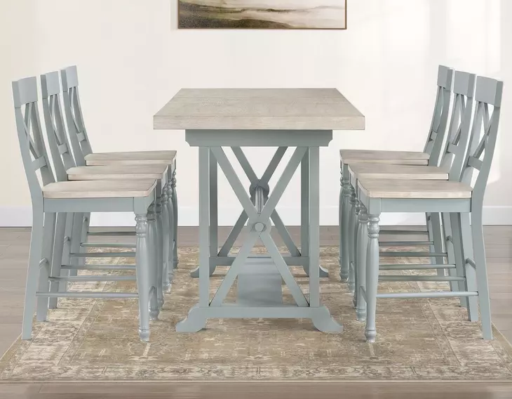 Darcy Beige and Mint Green Extendable Rectangular Counter Height Dining Room Set