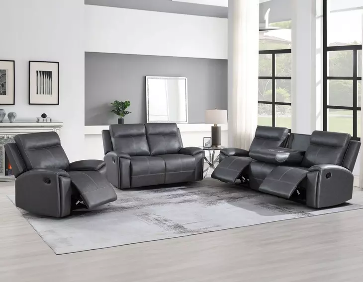 Gaston Gray Manual Reclining 88" Sofa with Drop-Down Console