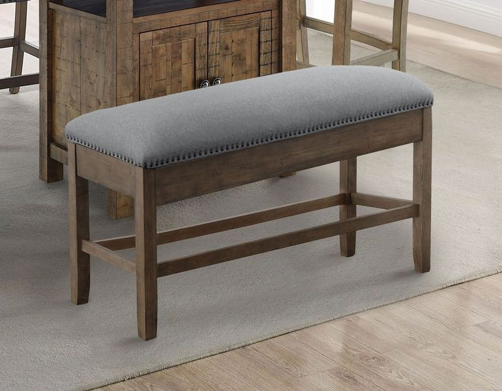 Grayson Brown 47" Counter Height Storage Bench with Nailhead Trim