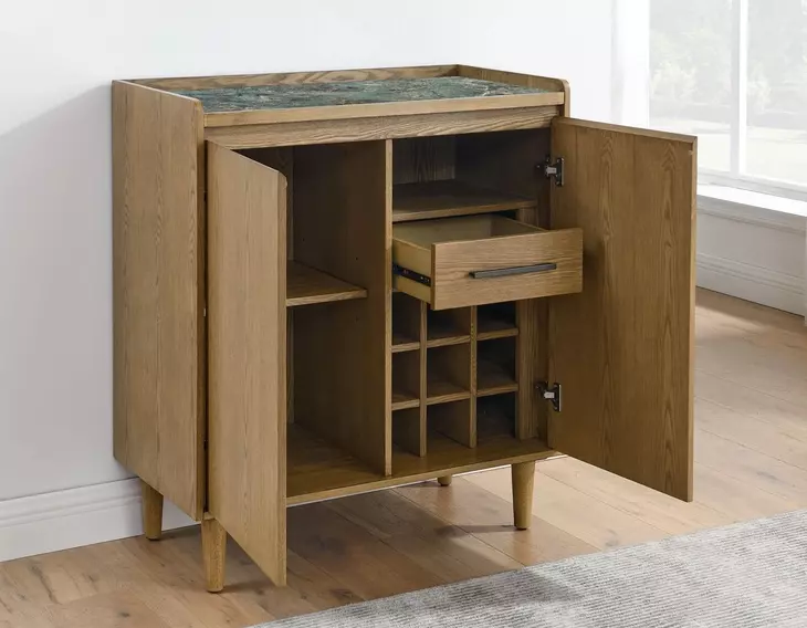 Novato Light Brown Sintered Stone 2 Door Bar Cabinet