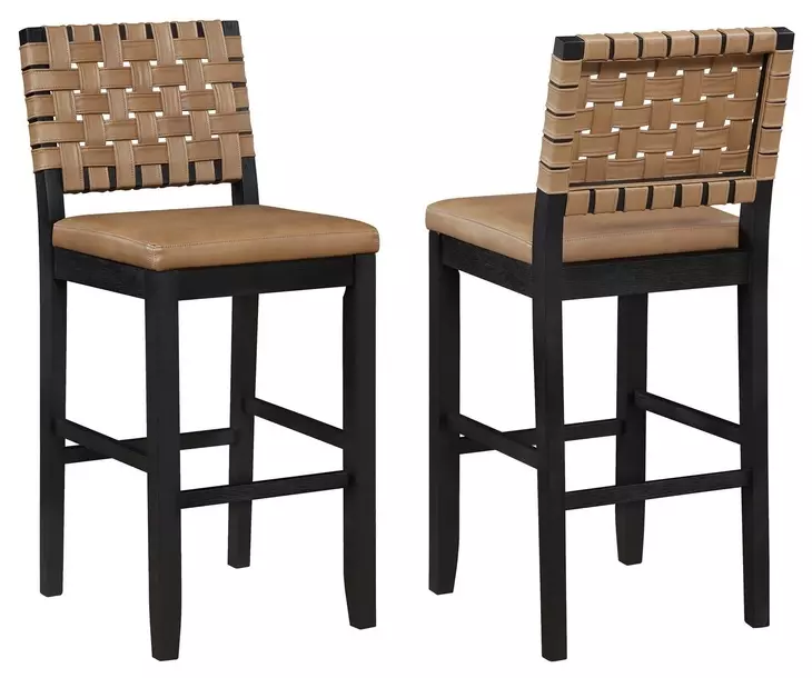 Reid Brown Vegan Leather Upholstered Bar Chair Set of 2