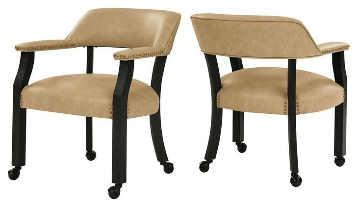 Rylie Black Captains Chair with Casters and Nailhead Trim