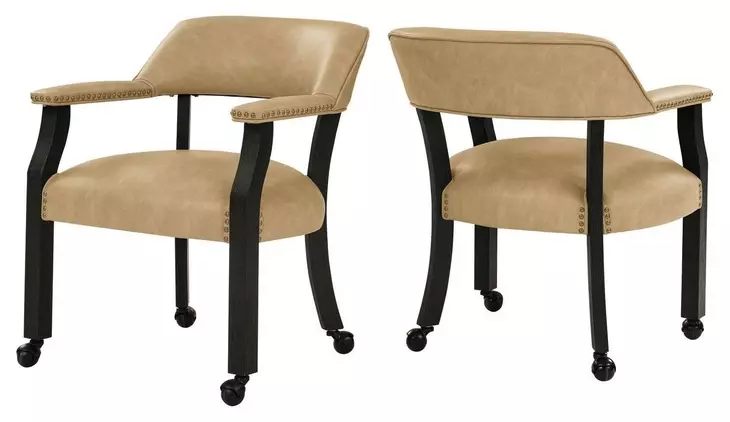 Rylie Black Captains Chair with Casters and Nailhead Trim