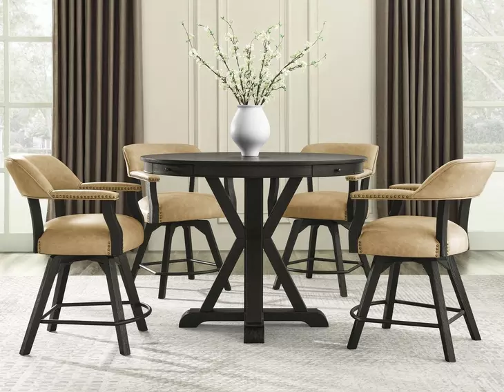 Rylie Black 48" Round Game Top Dining Table with Storage