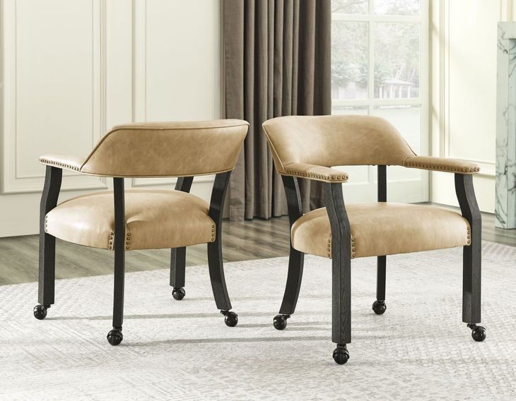 Rylie Black Captains Chair with Casters and Nailhead Trim