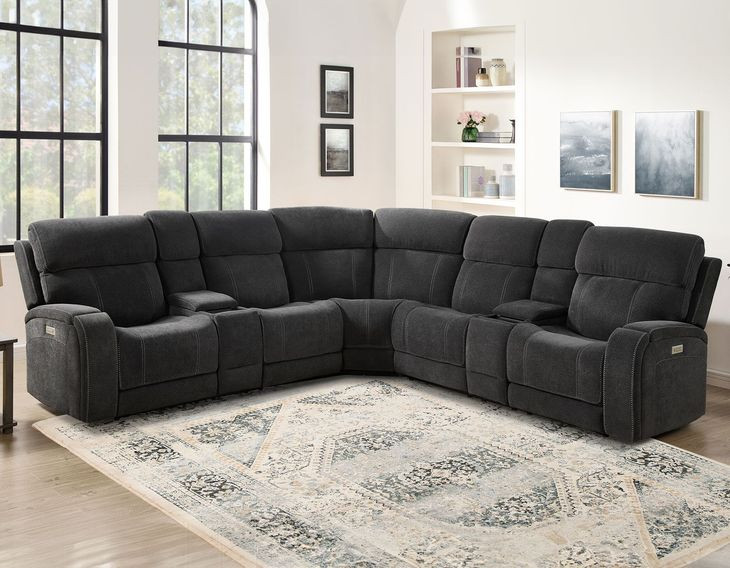 Seattle Gray 3 Piece Modular Dual Power Reclining Sectional with USB Charging