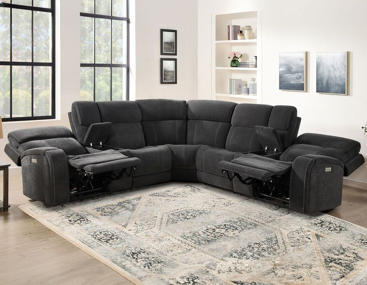 Seattle Gray Modular Dual Power Reclining Sectional with USB Charging