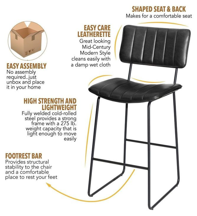 Tribeca Black Vegan Leather Bar Stool