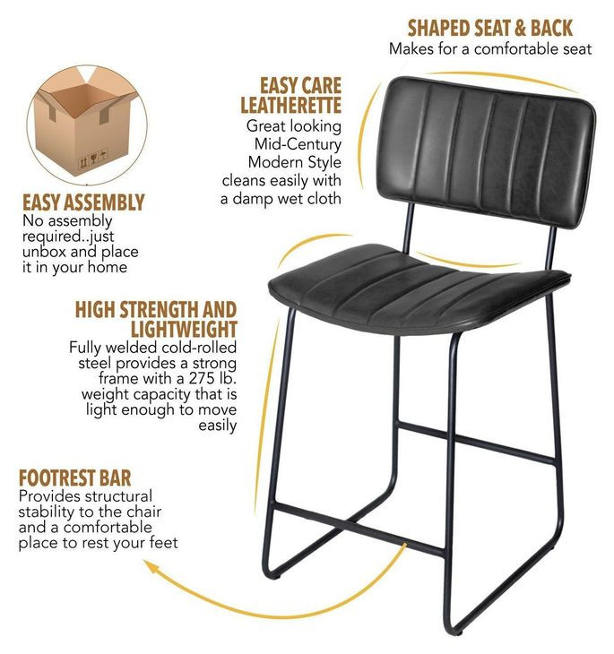 Tribeca Black Vegan Leather Counter Height Stool