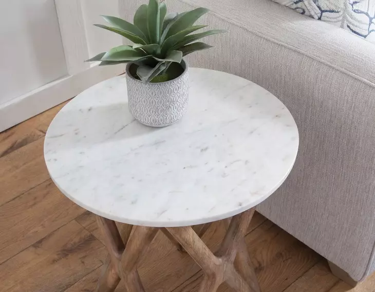 Wyman Banswara White Round Marble Top End Table