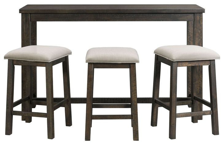 Stanford Taupe and Smokey Walnut Upholstered 4 Piece Bar Table Set with USB Charging