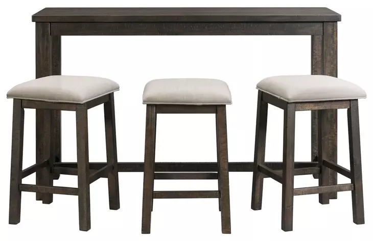 Stanford Taupe and Smokey Walnut Upholstered 4 Piece Bar Table Set with USB Charging