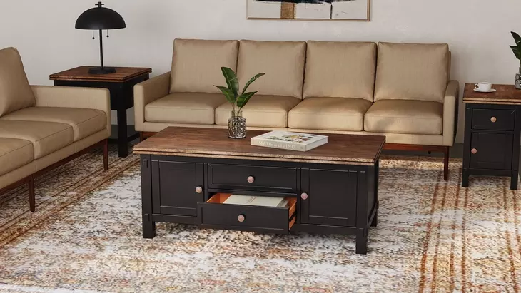 Stormy Ridge Chicory Black and Brown Cocktail Table with Casters