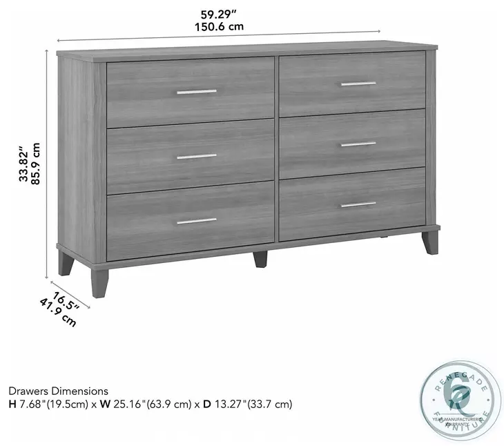 Somerset Platinum Gray 6 Drawer Dresser