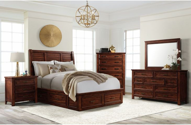 Damen Rich Cherry Queen Storage Panel Bed