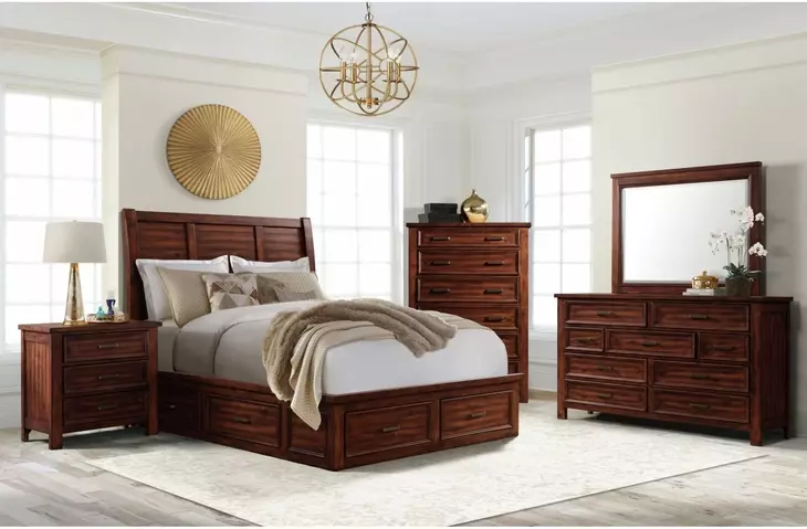 Damen Rich Cherry 9 Drawer Dresser and Rectangular Mirror