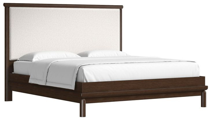 Verge Handcrafted Walnut and Cream King Upholstered Panel Bed