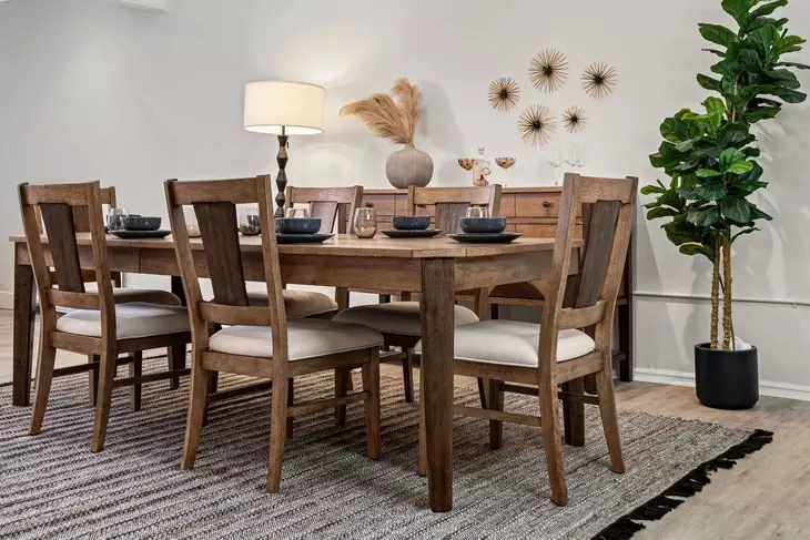 Sun Haven Oak and Walnut 96" Extendable Rectangular Dining Table with Self Storing Leaf