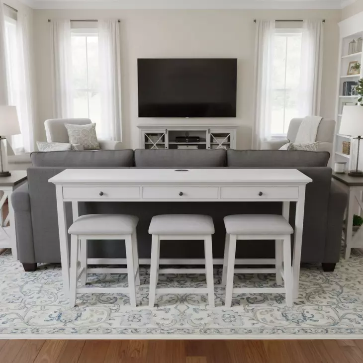 Surfside Weathered White Rectangular Console Table with USB Charging