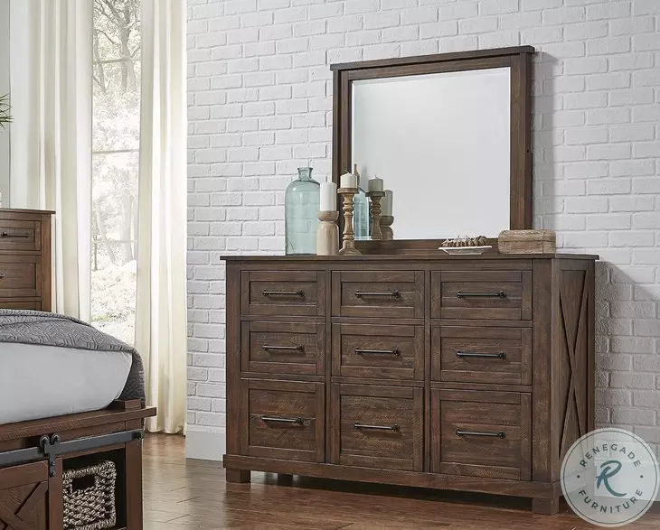 Sun Valley Rustic Timber 9 Drawer Dresser with Mirror