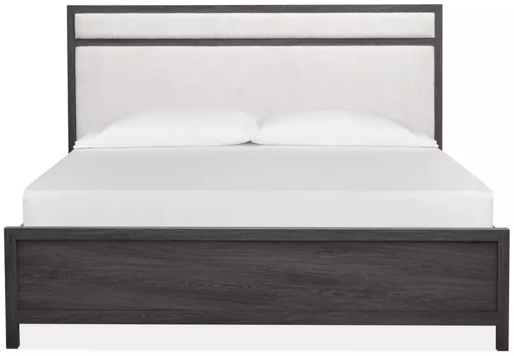 Meadowrise Raisin Black and White Queen Upholstered Panel Bed