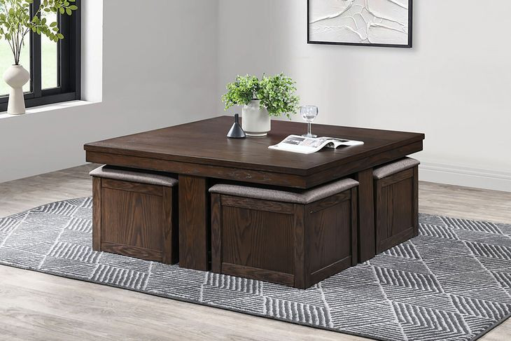 Paxton Beige and Brown 5 Piece Storage Coffee Table with Ottoman