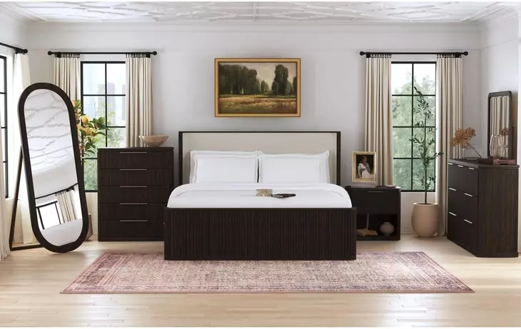 Sutton Dark Brown 1 Drawer Nightstand with LED