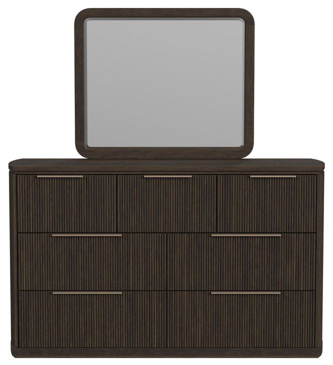 Sutton Dark Brown 7 Drawer Dresser and Rectangular Mirror
